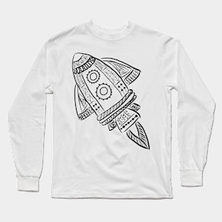 Rocket Space Ship Line Drawing Long Sleeve T-Shirt